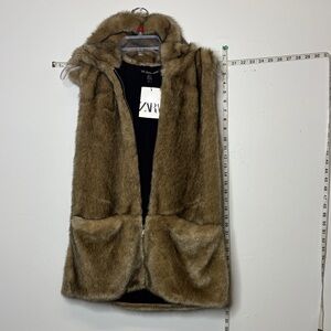 Zara Tan Faux Fur Hooded Vest